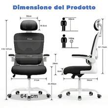 Sedia da ufficio ergonomica con porto Lombare adattativo a forma di C Poggiatesta regolabile cioli ribaltabili Poltrone ufficio a rete traspirante per scrivania casa bianco nero