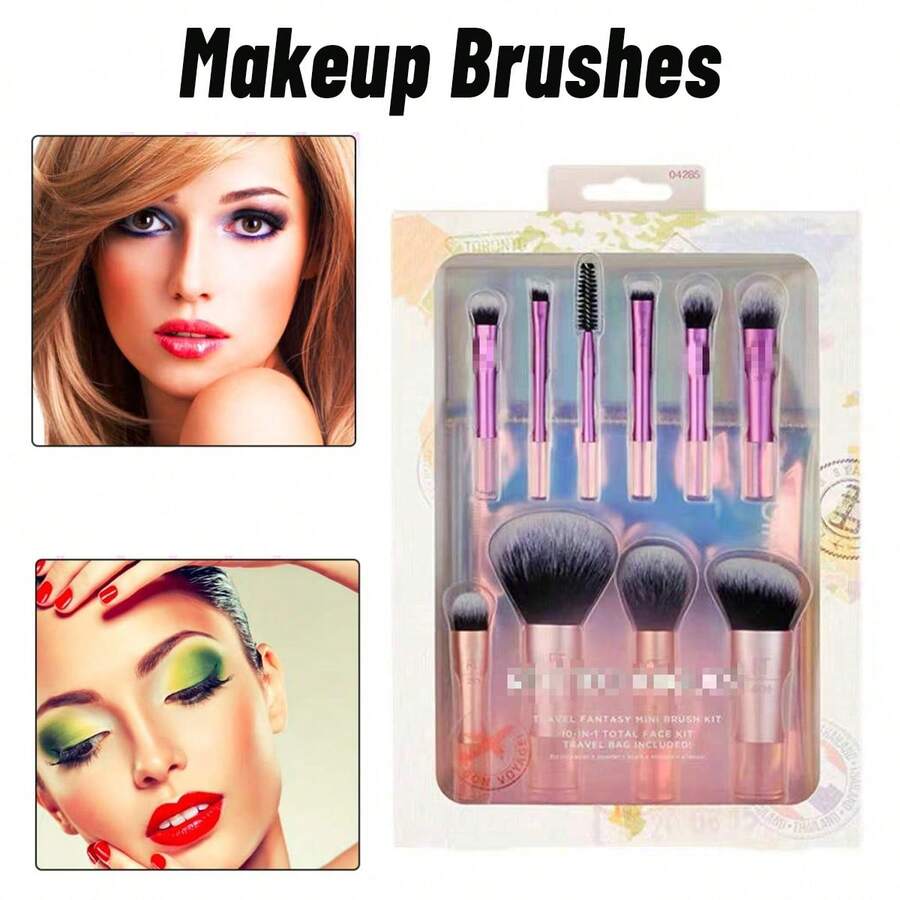 NetHong 10 Pcs ReaI Techniques Makeup Brush Set With Foundation Blender Sponge And Puff - Pink - View 1