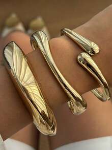 3件套夸张不对称平滑弧形手镯套装，多功能金属手链，欧美市场跨境饰品