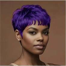 Peluca de pelo negro corto sintético, peluca de corte Pixie para flequillo, peluca corta Fak para mujer, peluca de de pelo corto KHQW - Verde - Ver 5