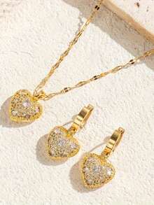 3件套18K镀金不锈钢首饰套装，镶嵌立方氧化锆心形项链和耳环，优雅奢华复古韩式时尚百搭配饰，适合日常、休闲、派对、节日等场合，是送给女性的理想礼物。 - 金黃色 - 查看 7