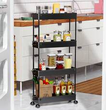 SPACEKEEPER Slim Rolling Storage Cart 4 Tier Bathroom Organizer Mobile Shelving Unit Utility Cart Tower Rack For Kitchen Laundry Narrow Places - 黑色 - 查看 5