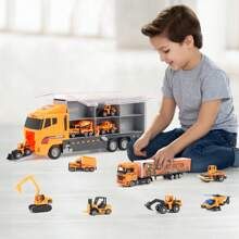6pcs/ 11 In 1 Mini Die-Cast Engineering Trucks Construction Vehicles Excavator Bulldozer Mixer Car Model Children Toys Holiday Gift For Kids,Back To School