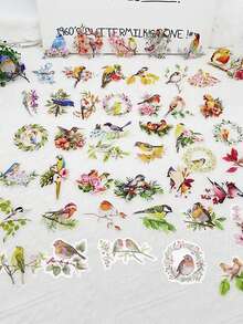 50 Piezas Pegatinas de pájaros acuarela estética DIY Decoración Oficina Escuela Maestro Scrapbooking Contabilidad manual Regalo para amante de aves Suministros de periodista Pegatinas transparentes de pájaros Diario PET - Negro - Ver 1
