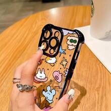 Funda de Teléfono de Animal de Dibujos Animados Creativa y Linda Adecuada para 16, 15, 14, 13, 12, 11 Pro, X, XR, XS, 8, Plus Cubierta Protectora Transparente de Gel Suave a Prueba de Golpes - Colores mixtos - Ver 4