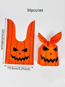 50 个万圣节兔耳礼品袋 - 塑料南瓜和蜘蛛网图案，适用于不给糖就捣蛋、派对、家居装饰和节日场合配饰、万圣节装饰品 - 彩色 - 查看 3