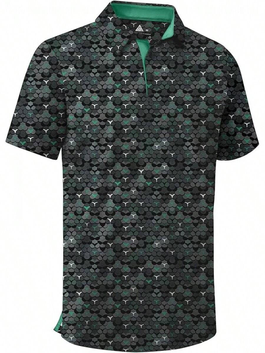 Men's Golf Shirts Short Sleeve Moisture Wicking Performance Print Patterns Casual Collared Golf Polo Shirt For Men-2025 - Dark Green - View 1