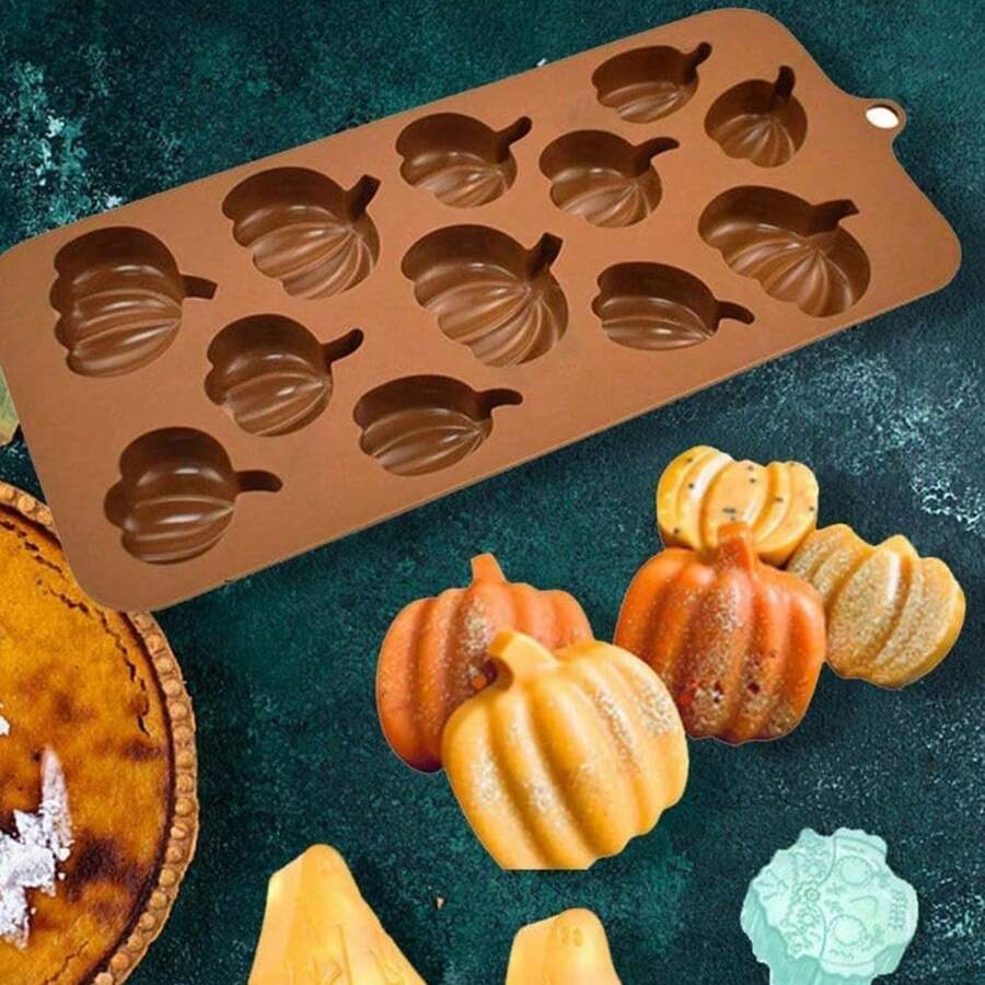1pc 3D Halloween Silicone Mold, Halloween Pumpkin Bat Skull Ghost Fondant Chocolate Mold For DIY Halloween Gummies, Candy, Jelly, Chocolate, Jello Baking Tools, Kitchen Gadgets
