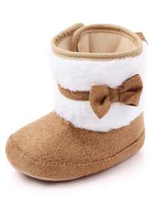 1 Pair Of Infant Boots, Warm And Thick Snow Boots In Autumn And Winter, Cute Bow Design, Suitable For Indoor And Outdoor Feet, Non-Slip Learning To Walk, Soft Flat Shoes For Infants.