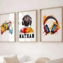 3 Personalized Game Prints, 3-Piece Game Room Wall Art Set, Boy's Bedroom Decor, Video Game Poster, Gamer Gift, Boy's Room Game Decoration Gift (Frameless)
