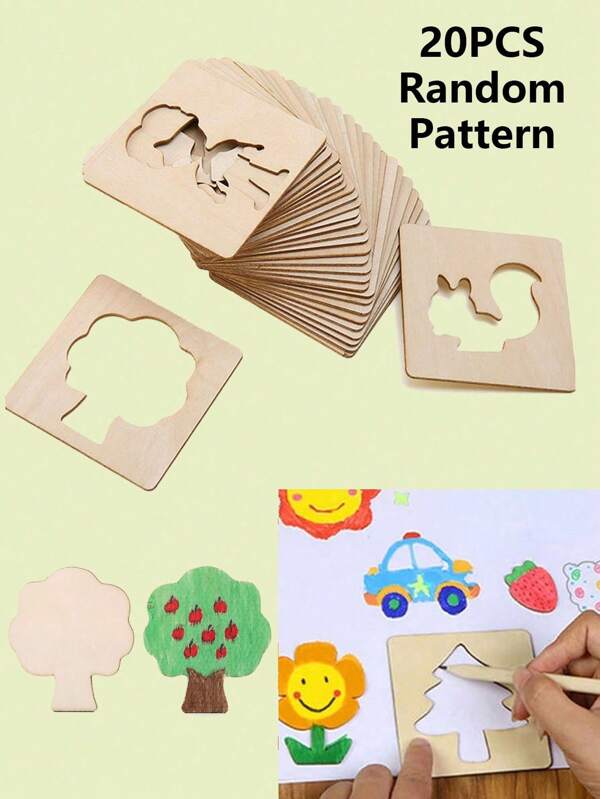 20 Stücke/Set zufälliges Muster Kinderzeichenschablonen-Set mit Zeichenwerkzeugen für Mädchen, Lernspielzeug für Kunst und Bildung für Kinder, Bastelset, Kunsthandwerke für Kinder, Bastelset, Basteln für Kinder