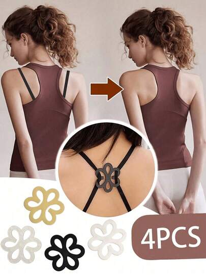 1/4pcs Floral Shaped Bra Strap Clips, Invisible Non-Slip Bra Strap Adjusters, Women's Lingerie Accessories Suitable For Underwear, Body Care, Travel, Sports, Outdoor, Home, Holiday Camping, Beach Vacation, School Supplies
