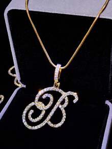 全新 A-Z 草书首字母姓名吊坠项链 女士简约绳链字母项链 时尚珠宝礼物 - 銀色 - 查看 2