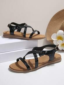 全新夏季时尚露趾舒适休闲简约百搭女士平底凉鞋