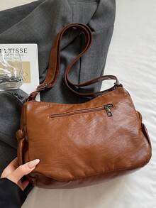 女士软皮斜挎包，中年单肩包，春秋新款 - 棕色 - 查看 6