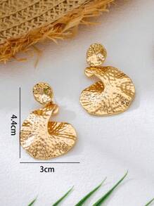 1Pair Women Bold Unique Vintage Gold Crinkled Lava Textured Asymmetrical Geometric Pendant Earrings (No Gift Box)