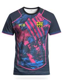 FC Barcelona Style Men's Soccer Sweatshirt & Crew Neck Comfortable Sports Top, Suitable For Soccer Match, Training, Casual Everyday Wear - Navy Blue - View 3