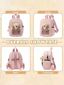 1 PIEZA Mochila infantil personalizada bordada, nombre bordado, múltiples colores y tipos de letra, mochila de osito, colores bordados disponibles, texto bordado mochila de jardín de infantes, mochila de regreso a clases, oso de peluche de dibujos animados - Multicolor - Ver 8