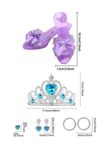 3件/4件/6件套女童公主凉鞋套装，包含手提包、皇冠、耳环、手链、戒指、鞋子等配饰，水晶鞋，适合派对装扮，公主装扮，玩具水晶鞋，圣诞节生日礼物 - 彩色 - 查看 11
