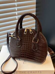 经典百搭时尚鳄鱼纹手提包，女士斜挎包/单肩包，简约皮革手提包/邮差包，圆顶提手手提包，配有可调节肩带，通勤公文包/斜挎包 - 彩色 - 查看 4