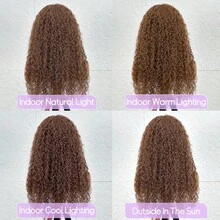 巧克力棕色杰瑞卷发真人发假发 10-36 英寸戴上即走无胶假发真人发耐高温纤维合成混合真人发假发预拔预剪 13x4 蕾丝闭合假发适合女士深卷发巴西原生真人发假发适合初学者杰瑞卷发真人发假发