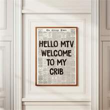 1pc Unframed Welcome To My Crib Prints - Vintage Newspaper Prints, Typographic Canvas Posters, 70's Pop Wall Art, Aesthetic Wall Art, Posters, Wall Art, Room Decoration Stuff, Modern, Quotes (Optional Frame)