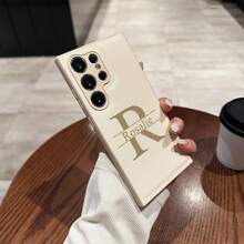 个性化定制姓名雕刻大字母手机壳适用于 Galaxy 型号 S25 S24 S23 S22 S21 S20 Ultra Plus FE A14 A15 A34 A35 A52 A53 A54 A55 奢华柔软仿皮防震 DIY 礼物 - 粉色 - 查看 3