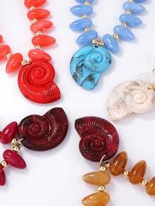 1 Stück übertriebene mehrfarbige Perlen-Halskette mit großer Muschel Anhänger als Urlaubsaccessoire, vielseitiges Luxus-Accessoire für Frauen