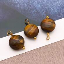 2 piezas Colgantes de piedra natural redondos y planos Encantos de piedra natural de acero inoxidable para hacer pendientes, collares, pulseras y joyería de 9x12mm