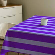 1pc Colorful Striped Tablecloth, 100% Polyester, Rectangular, Suitable For Spring/Summer Farmhouse Dining Room Decor, Great For Kitchen, Outdoor, Picnic, Holiday Party, With Temporary Water-Resistant Effect, Nice Gift Choice - Multicolor - View 5