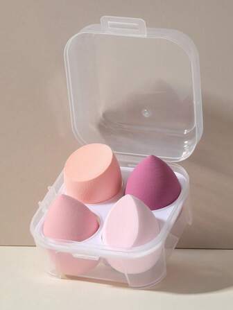 4PCS Cosmetic Sponge With Storage Box, Suitable For Cream And Powder Concealer, Loose Powder Cosmetics