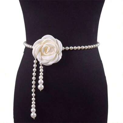 1pc Multicolor Camellia Flower Waist Chain For Women With Flower & Faux Pearls Design, Suitable For Daily Dressing Elegant Halloween Valentine's Day Valentines