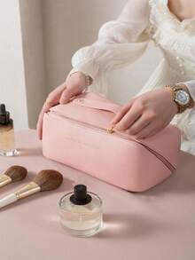 1 件大容量双层防水 PU 皮革化妆包，便携式洗漱用品化妆包，多功能收纳整理包，适合旅行旅行必需品假期暑假返校学校用品包学校旅行包女士化妆包旅行