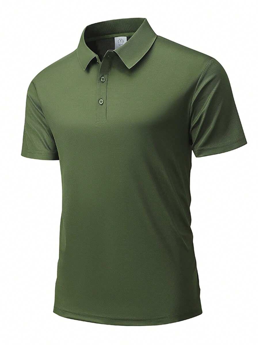 1 件男士轻质纯色时尚 Polo 衫，适合高尔夫、跑步、散步、派对和其他场合 - 綠色 - 查看 1