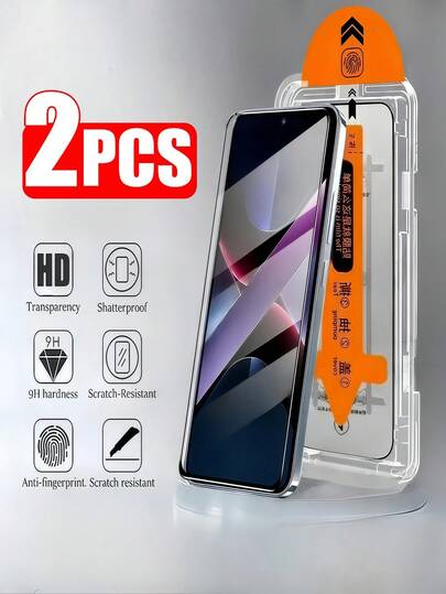 2 件高清防尘安装钢化玻璃屏幕保护膜防爆防刮兼容三星 Galaxy S25 S24 A56 A36 A16 A26/Redmi Note 14 13 Pro 4g 5g/兼容小米 Poco/兼容 17 系列 9H 硬度，无气泡，自动吸附，易于安装，手机保护膜