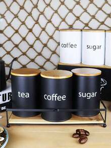 Bộ 3 lọ đựng cà phê tròn, hộp đựng cà phê, trà, đường, có 3 muỗng cà phê, bao gồm hộp kim loại màu đen trắng có nắp gỗ và nắp đậy kín khí - Hộp đựng thực phẩm an toàn cho nhà bếp có nhãn khắc, thích hợp để lưu trữ, nhà hàng, trang trí, quà tặng cho mẹ, ngày của mẹ, đám cưới, quà tặng cho bố, bạn trai, bạn gái - Nhiều màu - Xem 1