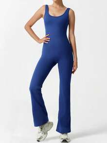 Yefecy 女式连体运动连体裤露背收腹短袖连体裤 Lizvette V 背紧身瑜伽连体衣塑身连体裤 - 藏蓝色 - 查看 4