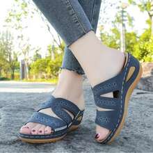 Zapatillas frías, pendientes femeninas, boca de pescado, zapatos de suela gruesa, multicolor, bordado, arrastre frío femenino - Azul - Ver 5