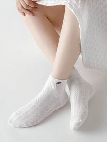 Random 10 Pairs Of Kids Socks For Spring And Summer Thin Girls' Socks Cute Cartoon Bunny Sweet Pink Strawberry. White Cartoon Embroidery Pattern Daily Wear - Multicolor - View 3