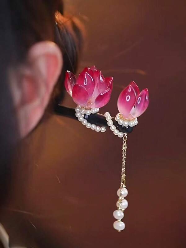 1 Stück Vintage Lotos Blume Klee U-förmige Haarspange, Metall weiß rot pink lila gelb niedliche Blumenstrauß Haarspange, elegante Fairy Haarband Haarkamm, exquisite Mädchen Haar Dekorationen Fingerkraut Blume Dekorationen für Frühling, Sommer, Herbst und Winter in vier Jahreszeiten verfügbar, damit die Farbe nicht leicht abgeht, lange 17,9 cm coole Spange ohne Reizung der Kopfhaut, niedliche Pferdeschwanz Haarspangen