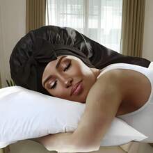 1 件超大可调节护发帽，带丝带，舒适睡帽，蝴蝶结长尾睡帽，高弹力女士塔夫绸发巾，缎面丝绸长丝带可调节睡帽，适合夜间护发、返校、旅行度假必需品、女士发饰