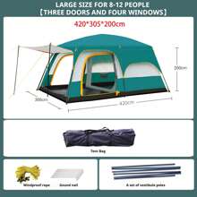 Portable, Durable, Thickened, Quick Assembly, Suitable For 4-12 People, 2 Bedrooms & 1 Living Room, With Storage Bag, Ventilation, Mosquito-Proof - Ideal For Outdoor Camping And Hiking!