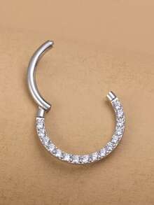 1 件不锈钢微密镶氧化锆隔膜戒指，男女通用穿孔首饰