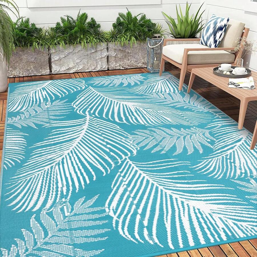 Waterproof Outdoor Rug, Reversible Plastic Straw Patio Camping Rug, Indoor Outdoor RV Mat Carpet For Deck, Camper, Porch, Balcony, Backyard, Picnic - Royal Blue - View 1