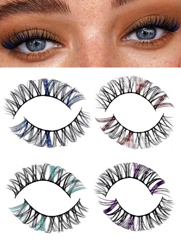 زوج من رموش مستعارة ملونة خفيفة لليلة الهالوين، رموش مستعارة DIY طبيعية 5D، تأثير مكياج كوسبلاي، مكياج عيون مجعد ناعم، رموش مستعارة ملونة مزيفة من الحيوانات الأليفة لاكسسوارات مكياج المرأة