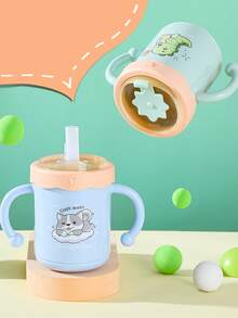 Copo de Leite Infantil Personalizado com Escala, Copo de Leite Antigotas em Aço Inoxidável para Bebê, Copo para Beber Direto, Copo com Canudo - Uma xícara infantil - Visão 4
