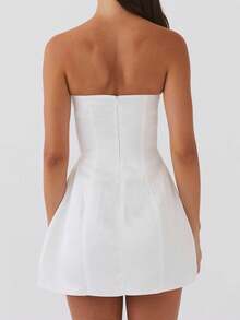 Women Strapless Tube Dress Elegant Bow Cutout Backless Mini Dress For Cocktail Party Beach Streetwear - White - View 6