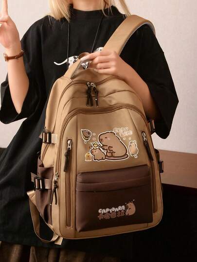 1 st söt tecknad kapybararyggsäck med stor kapacitet, flera fickor, justerbara axelremmar och lätt design, perfekt för studenter, tonåringar och barn för skolan, skolstart, shopping och resor