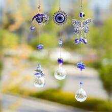 1pc,Evil Eye Crystal Sun Catcher - Optical Prism Rainbow Projection Wind Chime For Entryway Windows, Healing Energy Hanging Ornament With
