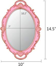 Bedroom Deccor Vintage Small Mirror 14.5 X 10 Inch Oval Pink Wall Mirror - 粉色 - 查看 4